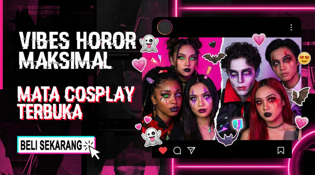 Softlens cosplay horror untuk Halloween—lensa kontak warna dramatis dengan efek mata menyeramkan, beli sekarang