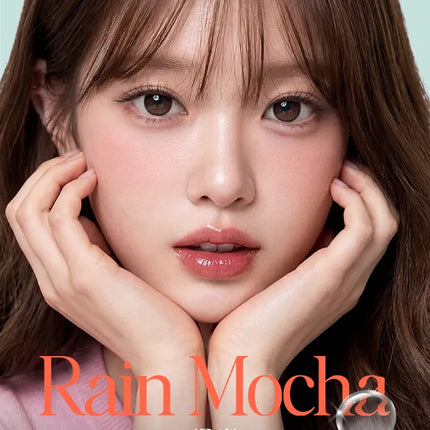 Close up of OLENS Rain Mocha 1Day lens showing 13.5mm graphic diameter and chocolate brown color blend