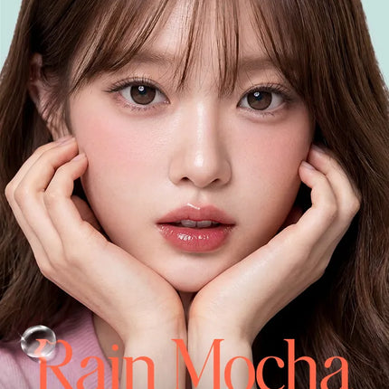 Eye swatch of OLENS Rain Mocha monthly circle lenses on natural eyes
