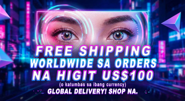 Colored contact lenses Philippines promo—free shipping worldwide sa orders na higit US$100 (o katumbas sa ibang currency); close-up eyes with colored contacts, global delivery.